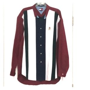 Tommy Hilfiger long sleeve red, white, blue and green shirt, size XL